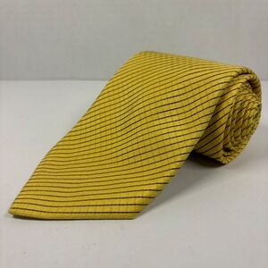 Canali Necktie Mens OS Yellow Black Striped Silk Made in Italy Business Formal